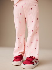 Pink Cherry Hearts Rib Flare Leggings (3mths-7yrs) - Image 1 of 9