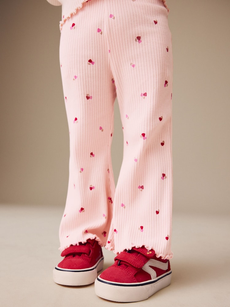 Pink Cherry Hearts Rib Flare Leggings (3mths-7yrs) - Image 1 of 9