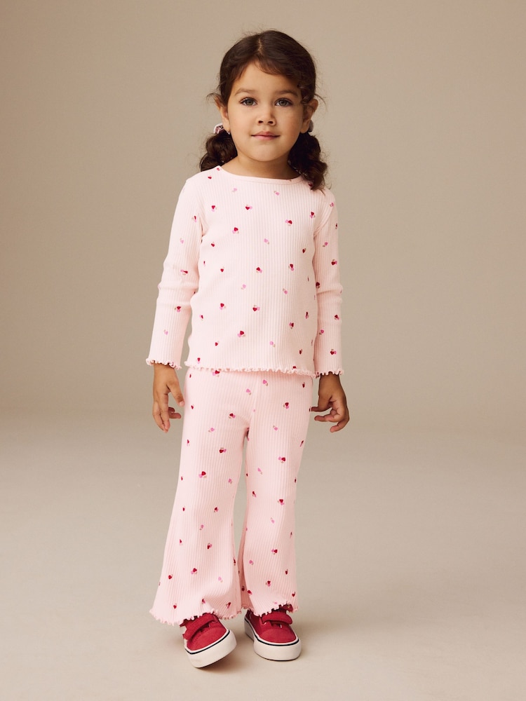 Rose cerise cœur - Leggings évasés à côtes (3mths-7yrs) - Image 3 of 9