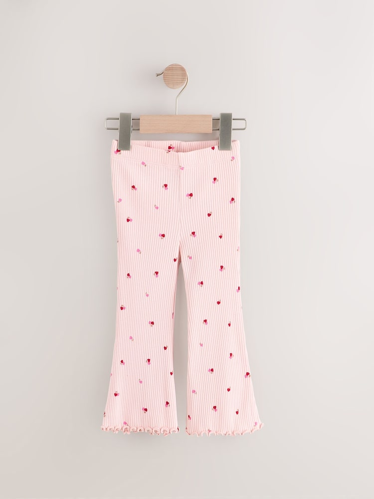 Rose cerise cœur - Leggings évasés à côtes (3mths-7yrs) - Image 6 of 9