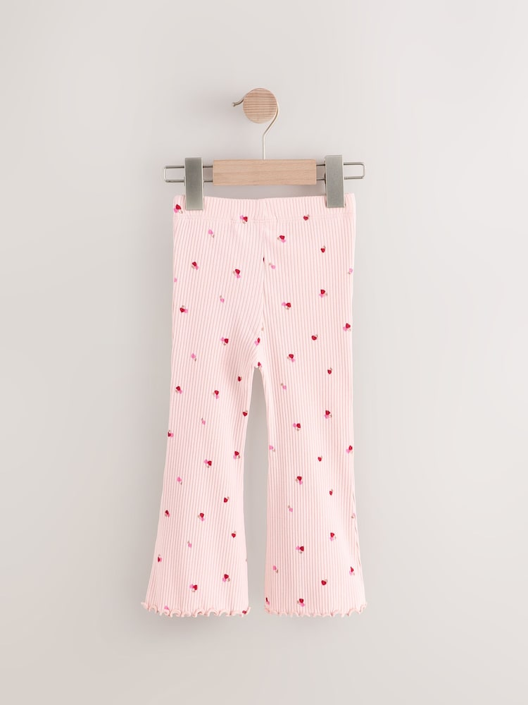Rose cerise cœur - Leggings évasés à côtes (3mths-7yrs) - Image 7 of 9