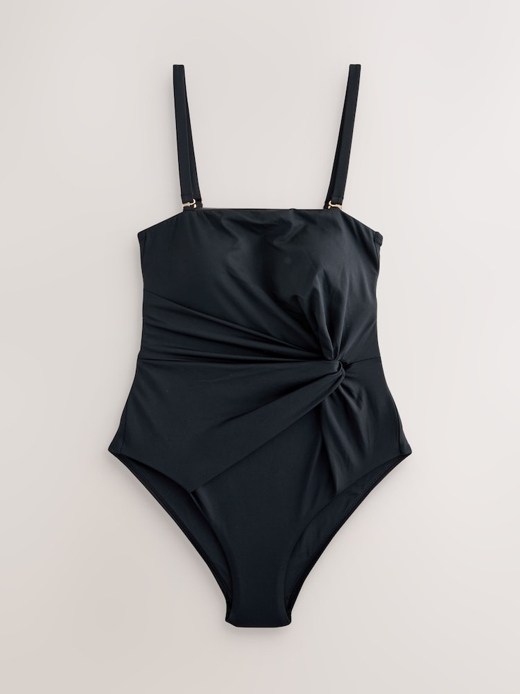 Schwarz/Ecru mit Fächer-Print - Twist figurformender Bandeau-Badeanzug im 2er-Pack - Bild 2 von 6