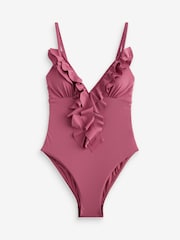 Rose Pink Waterfall Frill Plunge Tummy Control Swimsuit - Image 5 of 7