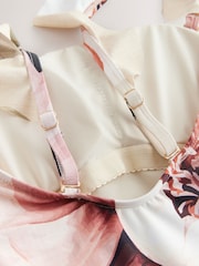 Neutral/Blush Floral Frill Strap Tummy Control Bandeau Swimsuit - Image 9 of 9