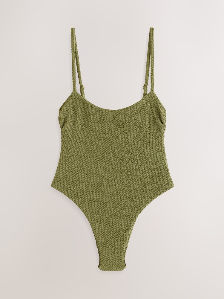 self. Black/Green Crinkle High Leg Scoop Tummy Control Swimsuit 2 Pack - Image 2 of 6
