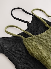 self. Black/Green Crinkle High Leg Scoop Tummy Control Swimsuit 2 Pack - Image 4 of 6