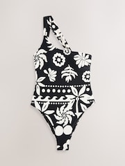 Black/Ecru Palm One Shoulder Tummy Control Swimsuit - Image 5 of 7