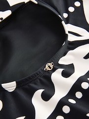 Black/Ecru Palm One Shoulder Tummy Control Swimsuit - Image 6 of 7