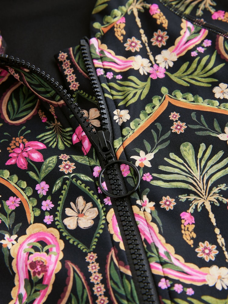 Black/Pink Paisley Long Sleeve Modesty Burkini Shaping Swimsuit - Image 10 of 11