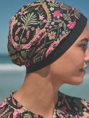 Black/Pink Paisley Long Sleeve Modesty Burkini Shaping Swimsuit - Image 4 of 11