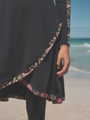 Black/Pink Paisley Long Sleeve Modesty Burkini Shaping Swimsuit - Image 6 of 11