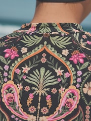 Black/Pink Paisley Long Sleeve Modesty Burkini Shaping Swimsuit - Image 7 of 11