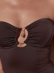 Chocolate Brown Hardware Bandeau Tummy Control Swimsuit - Image 6 of 6