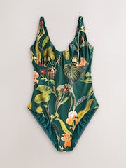 Dark Green Floral Tummy Control DD+ Wired Swimsuit - Image 6 of 7