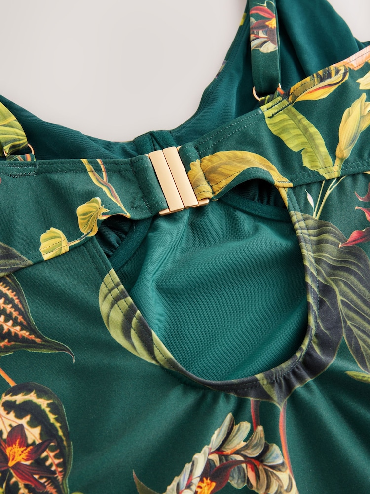 Dark Green Floral Tummy Control DD+ Wired Swimsuit - Image 9 of 9