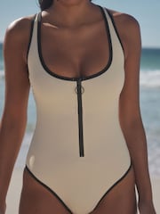 Ecru Zipped Shaping Tummy Control Swimsuit - Image 5 of 11