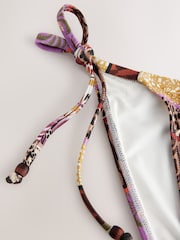 Léopard/Animal violet - Bas de bikini avec perles noué sur le côté - Image 7 de 8