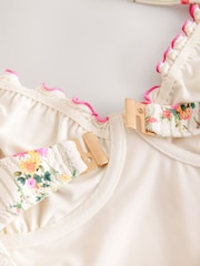 Cream/Pink Stripe Floral Non Padded Wired Tummy Control Swimsuit - Image 9 of 10