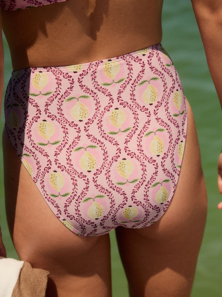 Pink/Yellow Lemon High Waist High Leg Tummy Control Bikini Bottoms - Image 4 of 7