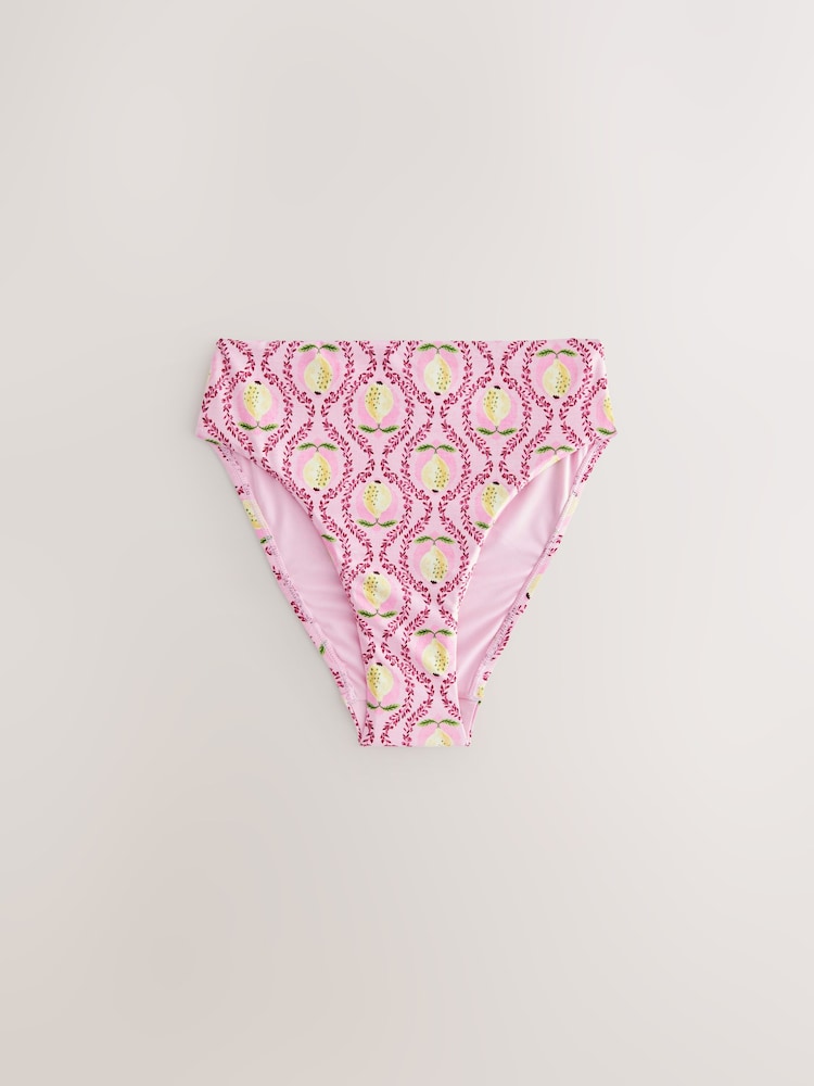 Pink/Yellow Lemon High Waist High Leg Tummy Control Bikini Bottoms - Image 5 of 7