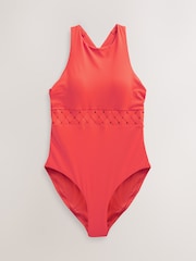 Red High Neck Lattice Tummy Control Swimsuit - Image 7 of 7