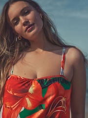 Red/Green Tropical Print Blouson Shaping Swimsuit - Image 5 of 7