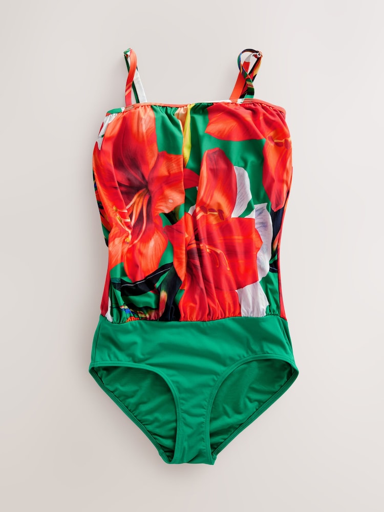 Red/Green Tropical Print Blouson Shaping Swimsuit - Image 6 of 7