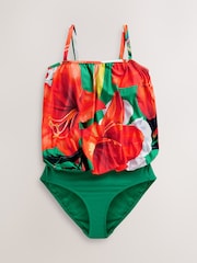 Red/Green Tropical Print Blouson Shaping Swimsuit - Image 7 of 7