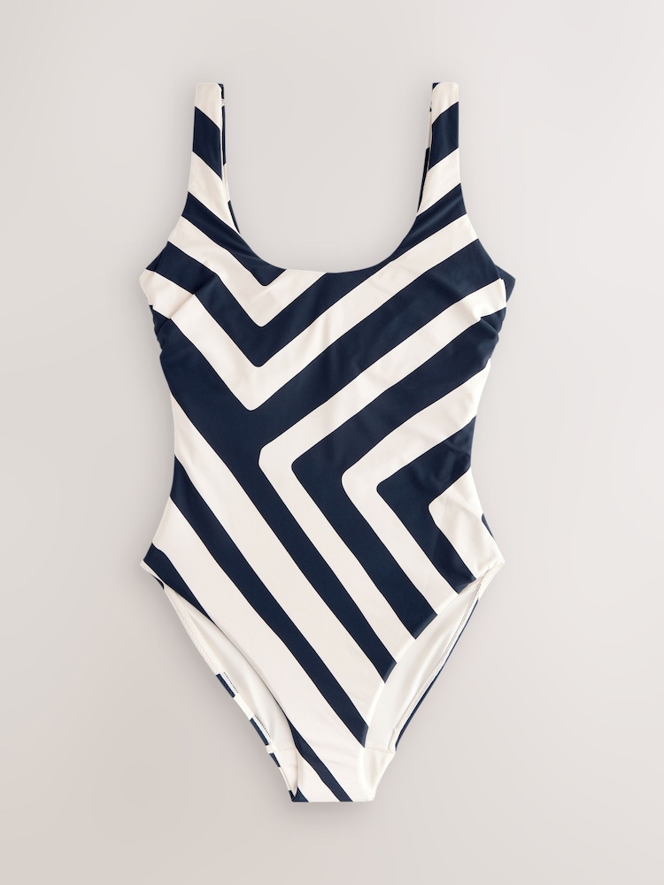 Navy/Cream Chevron Dd+ Wired Scoop Neck Tummy Control Swimsuit - Image 6 of 10