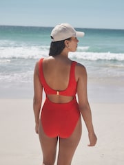Red Rib Dd+ Wired Scoop Neck Tummy Control Swimsuit - Image 3 of 8