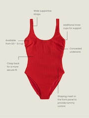 Red Rib Dd+ Wired Scoop Neck Tummy Control Swimsuit - Image 4 of 8