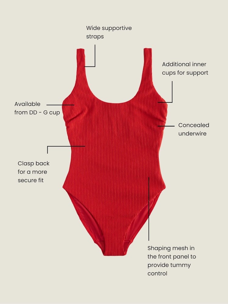 Red Rib Dd+ Wired Scoop Neck Tummy Control Swimsuit - Image 4 of 11