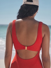Red Rib Dd+ Wired Scoop Neck Tummy Control Swimsuit - Image 7 of 8