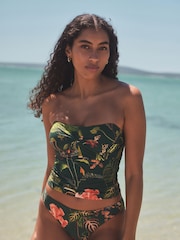 Dark Green Floral Wide Strap Tummy Control Bandeau Tankini Top - Image 1 of 9