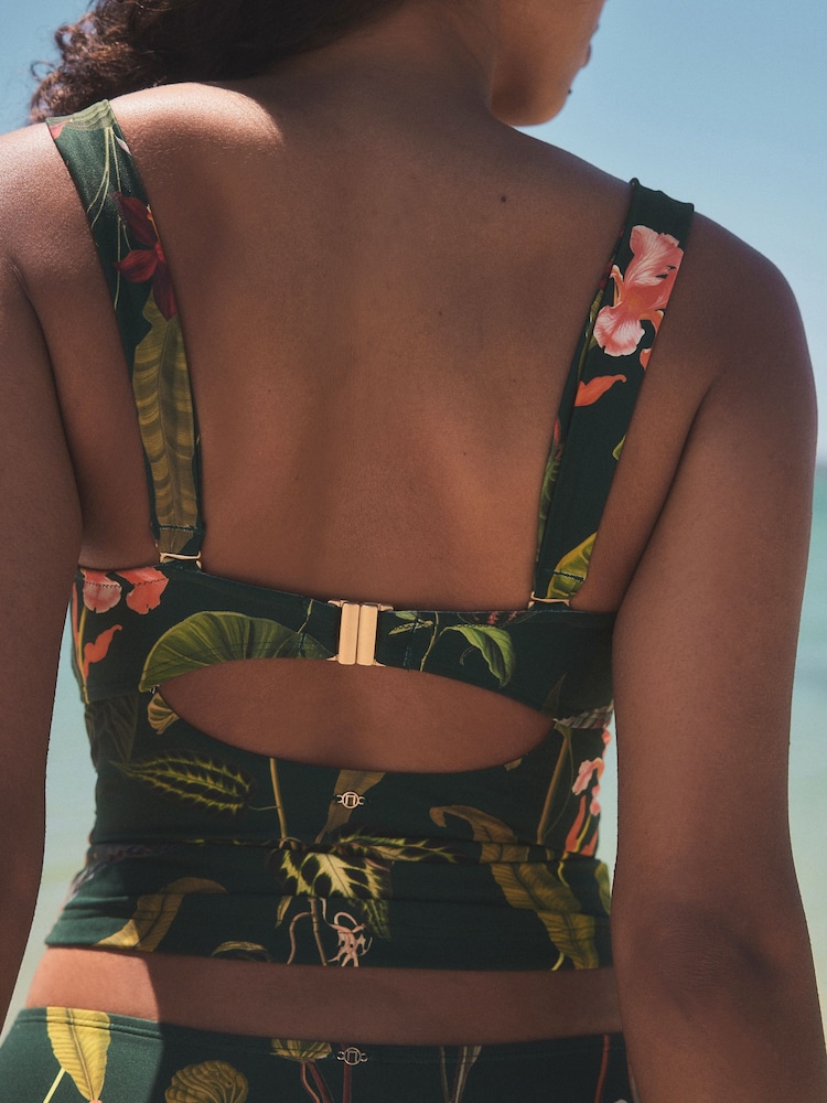 Vert foncé imprimé floral - Débardeur bandeau à Tankini bretelles larges - Image 6 of 9