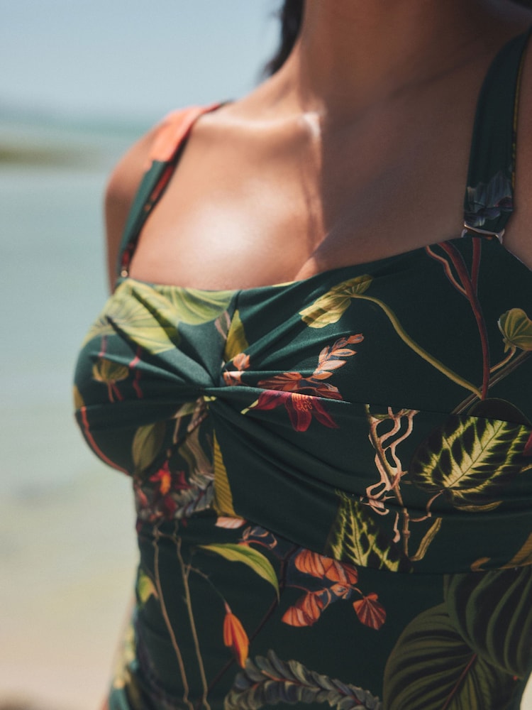 Vert foncé imprimé floral - Débardeur bandeau à Tankini bretelles larges - Image 7 of 9