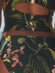 Dark Green Floral Wide Strap Tummy Control Bandeau Tankini Top - Image 8 of 9