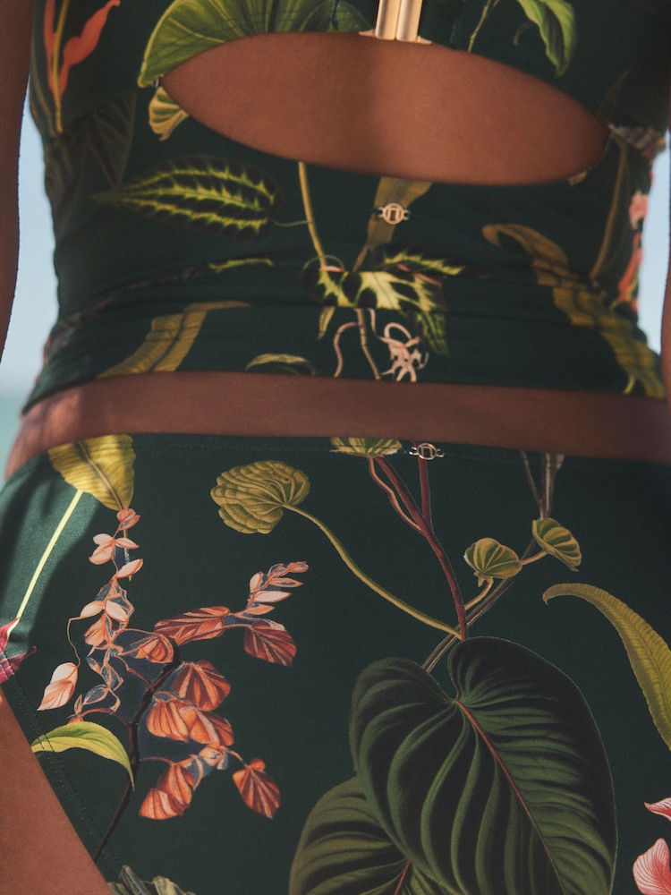 Vert foncé imprimé floral - Débardeur bandeau à Tankini bretelles larges - Image 8 of 9