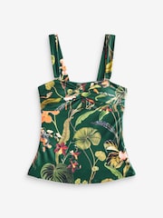 Dark Green Floral Wide Strap Tummy Control Bandeau Tankini Top - Image 9 of 9
