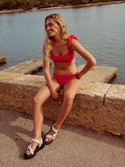 Red Pique Ruffle Crop Bikini Top - Image 2 of 9