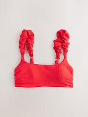 Red Pique Ruffle Crop Bikini Top - Image 7 of 9