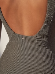 Khaki Green Glitter Plunge Shaping Tummy Control Swimsuit - Image 6 of 9