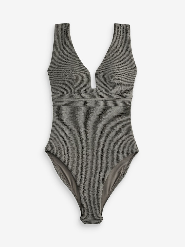 Khaki Green Glitter Plunge Shaping Tummy Control Swimsuit - Image 7 of 9