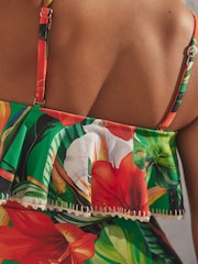 Red/Green Tropical Crochet Frill Tummy Control Bandeau Swimsuit - Image 5 of 5