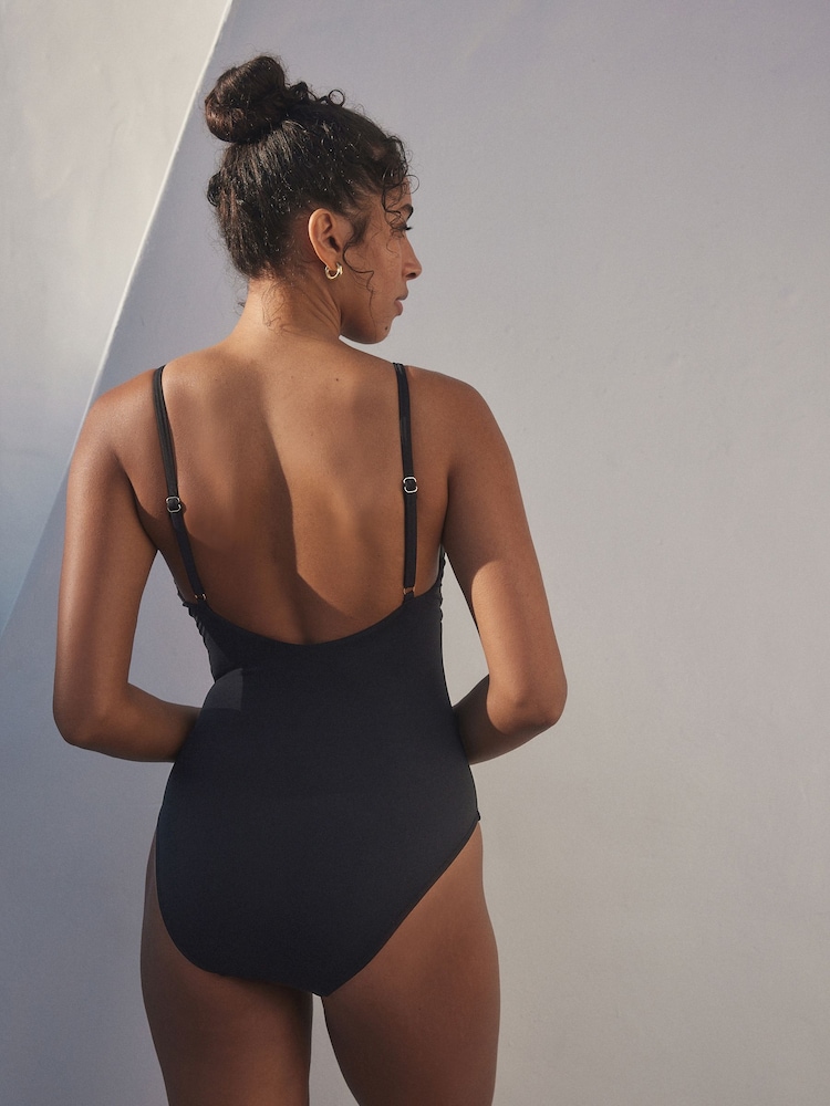 Black Waterfall Frill Plunge Tummy Control Swimsuit - Image 3 of 8