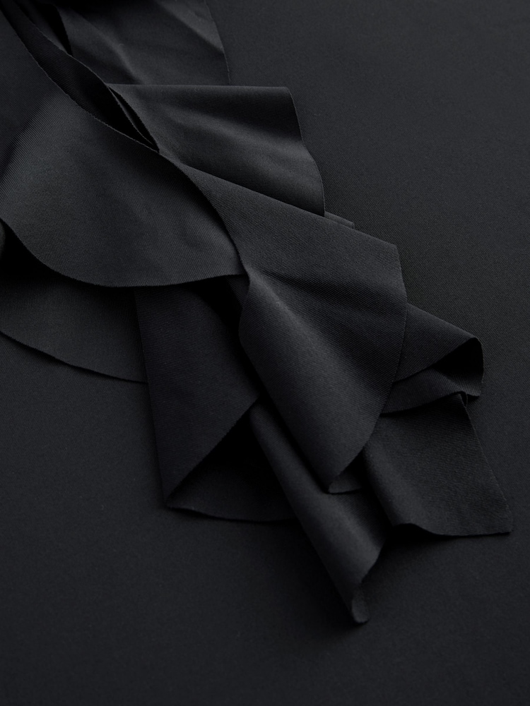 Black Waterfall Frill Plunge Tummy Control Swimsuit - Image 7 of 8