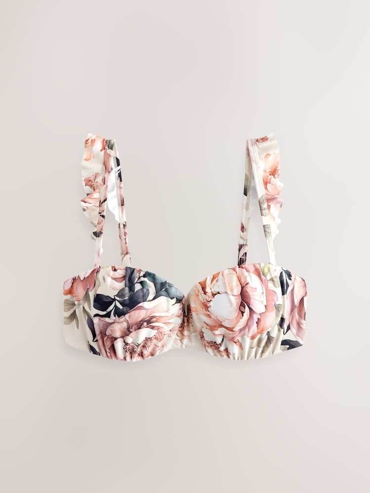 Neutre/Blush Fleuri Frill - Haut de bikini bandeau rembourré gainant - Image 6 of 8