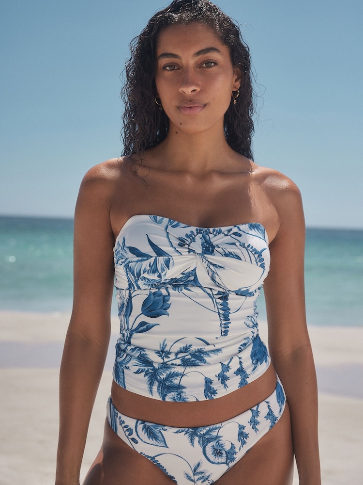Floral blanc/bleu - Débardeur bandeau à Tankini bretelles larges - Image 1 de 7