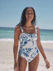 Floral blanc/bleu - Débardeur bandeau à Tankini bretelles larges - Image 2 de 7