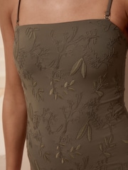 Verde caqui - Traje de baño de palabra de honor con bordados y efecto reductor del vientre - Imagen 7 de 11